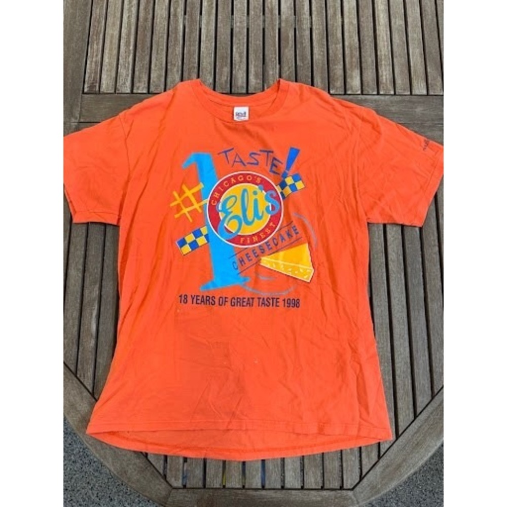 Vintage 1998 Eli's Cheesecake Taste of Chicago T-Shirt Orange XL USA